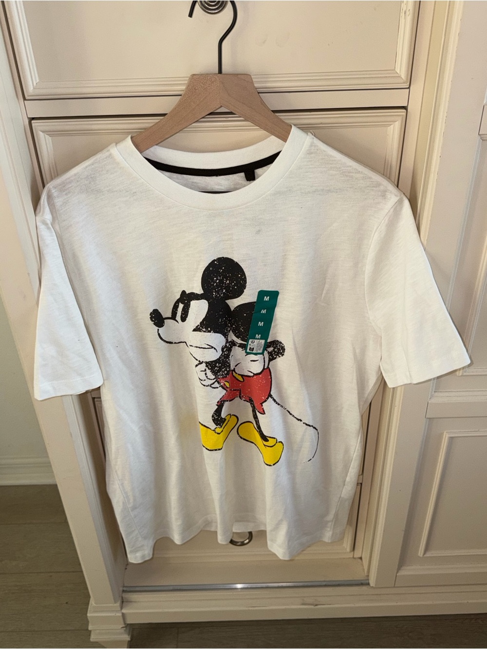 Disney Primark White Short-Sleeve Tee with Mickey Graphic and Yellow Boots